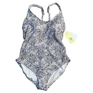 NWT All In Motion Strappy Back Detail One Piece Swimsuit V Neck Large Animal